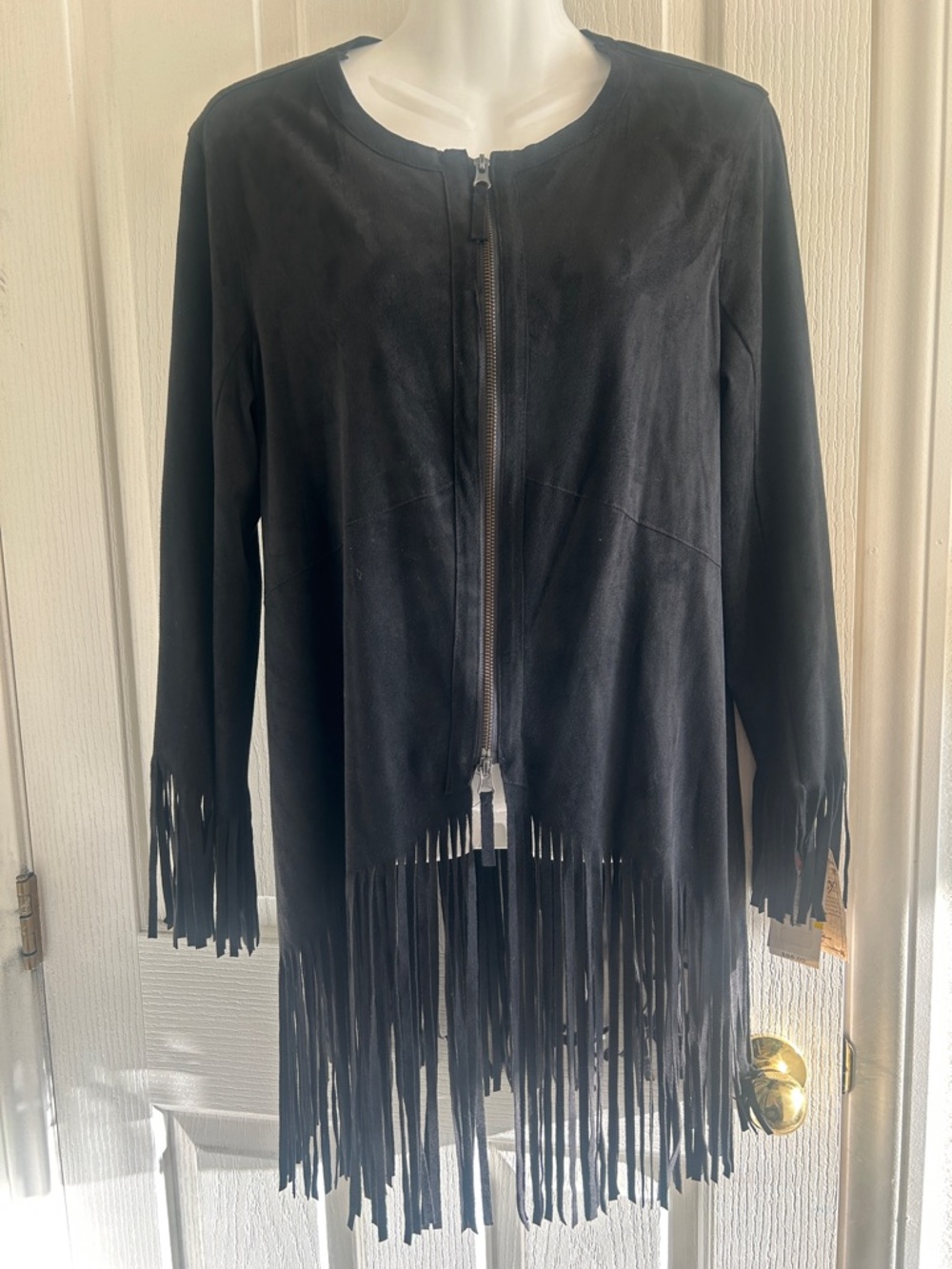 Democracy Black Fringe Suede Zip Jacket